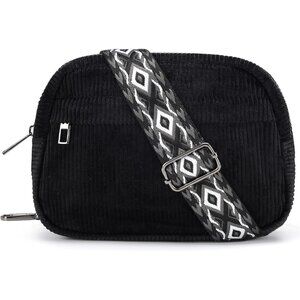 Versatile Corduroy Crossbody Purse with Theft-Proof Pocket and Adjustable Strap